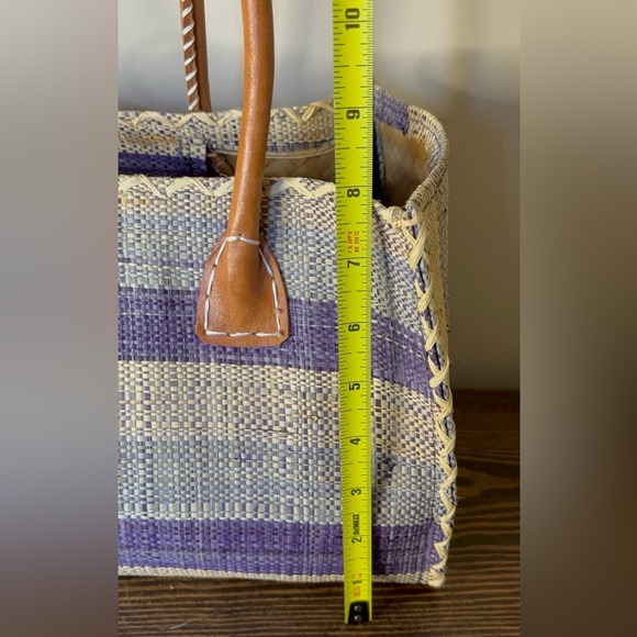 Vtg Handwoven Madagascar Raffia Stripe Tote Bag - Picture 14 of 14